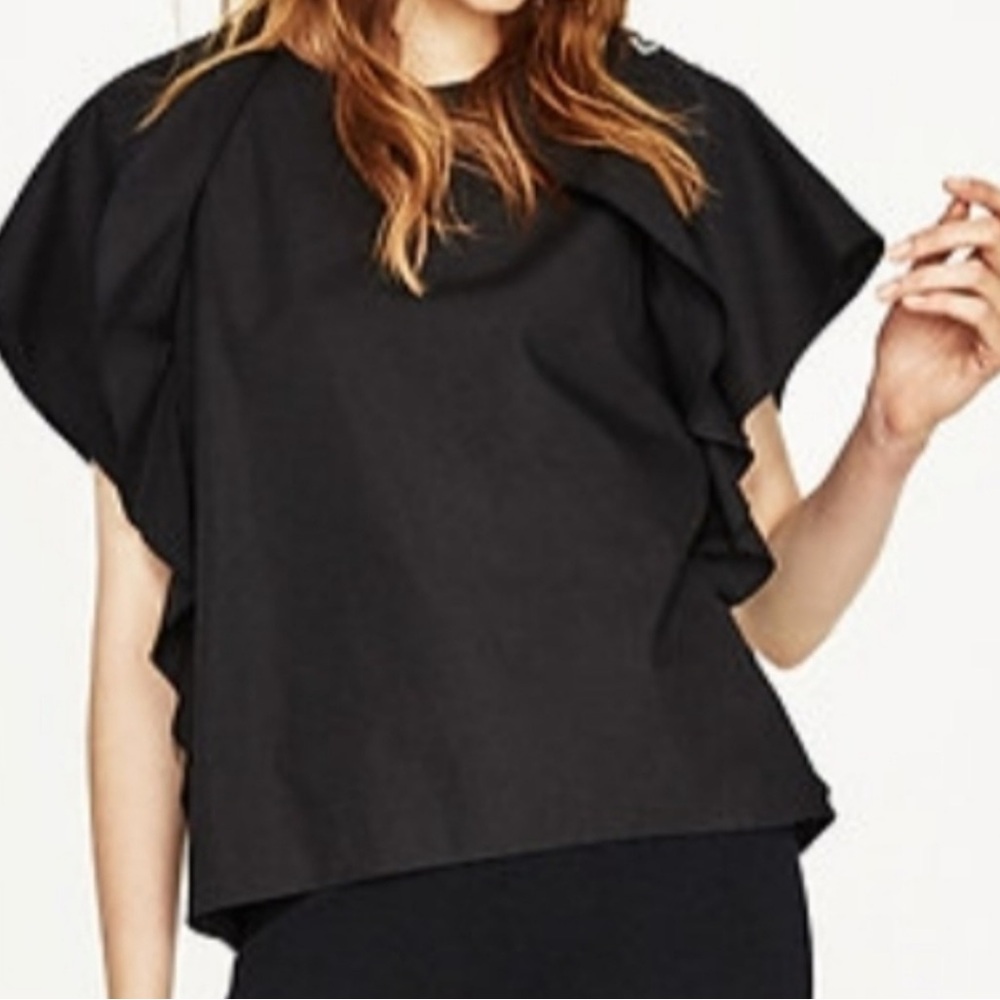 Zara Basic Collectiin Black Ruffle Sleeve Top